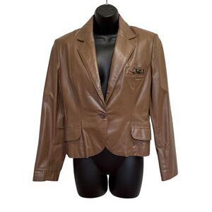 Vintage Etienne Aigner Leather Jacket Horsebit Logo Hardware Hong Kong Sz 10